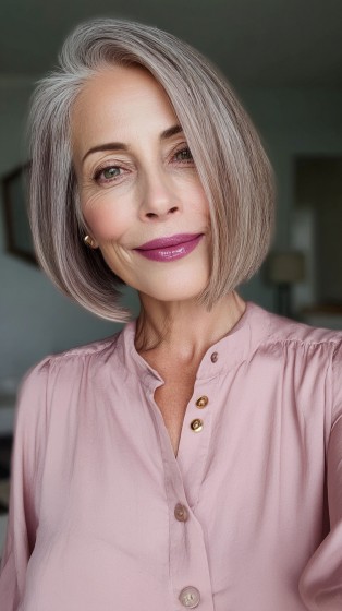 Chic Silver Side-Parted Bob with Subtle Shine
