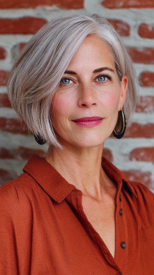 Chic Silver Side-Parted Bob with Subtle Volume