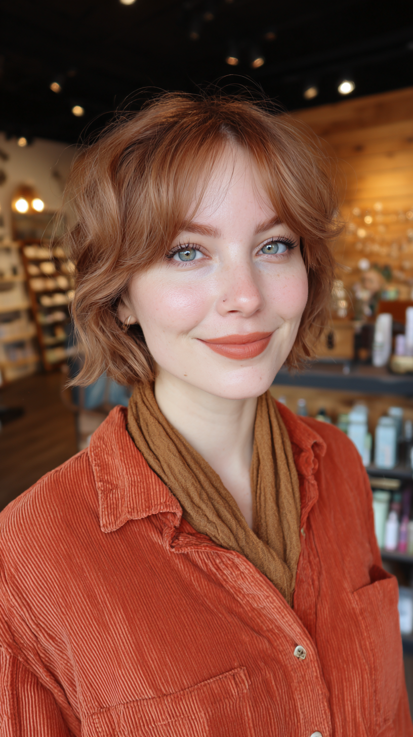 Chic Strawberry Blonde Shaggy Bob with Soft Waves