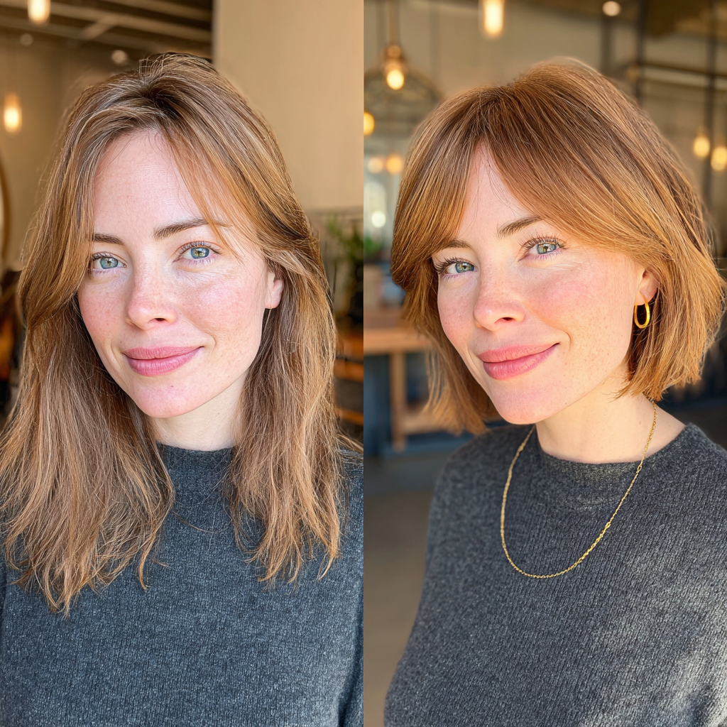 Chic Strawberry Blonde Textured Bob with Wispy Bangs