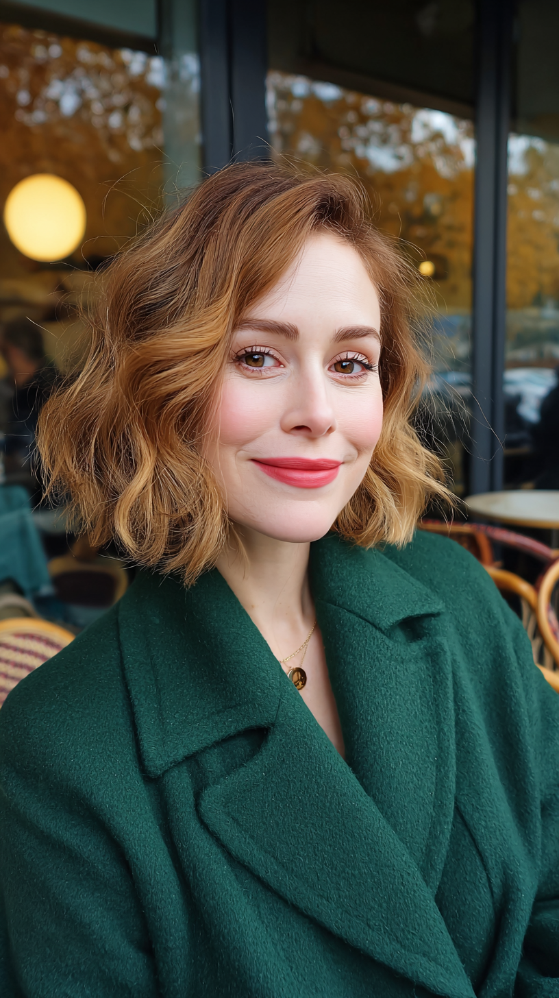 Chic Strawberry Blonde Textured Lob with Soft Waves