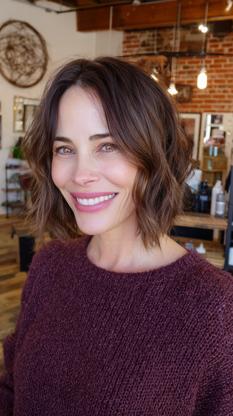Chic Textured Brunette Bob with Soft Waves