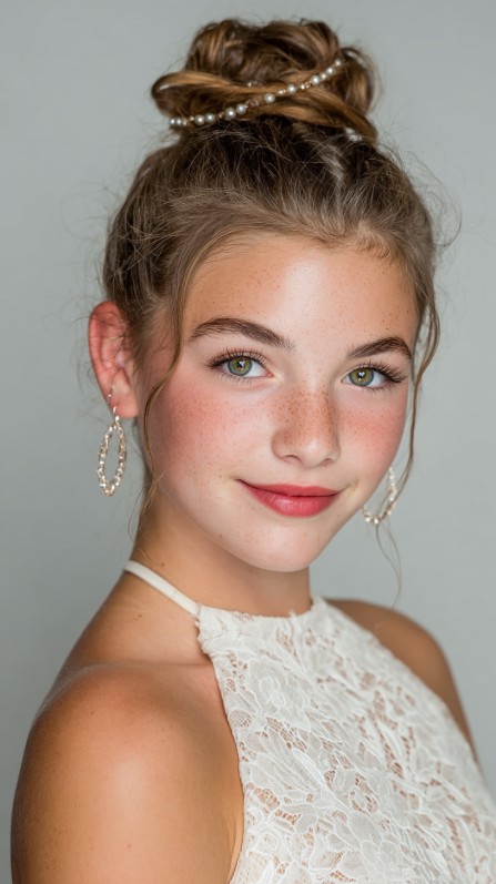 Chic Textured High Bun with Pearl Accents