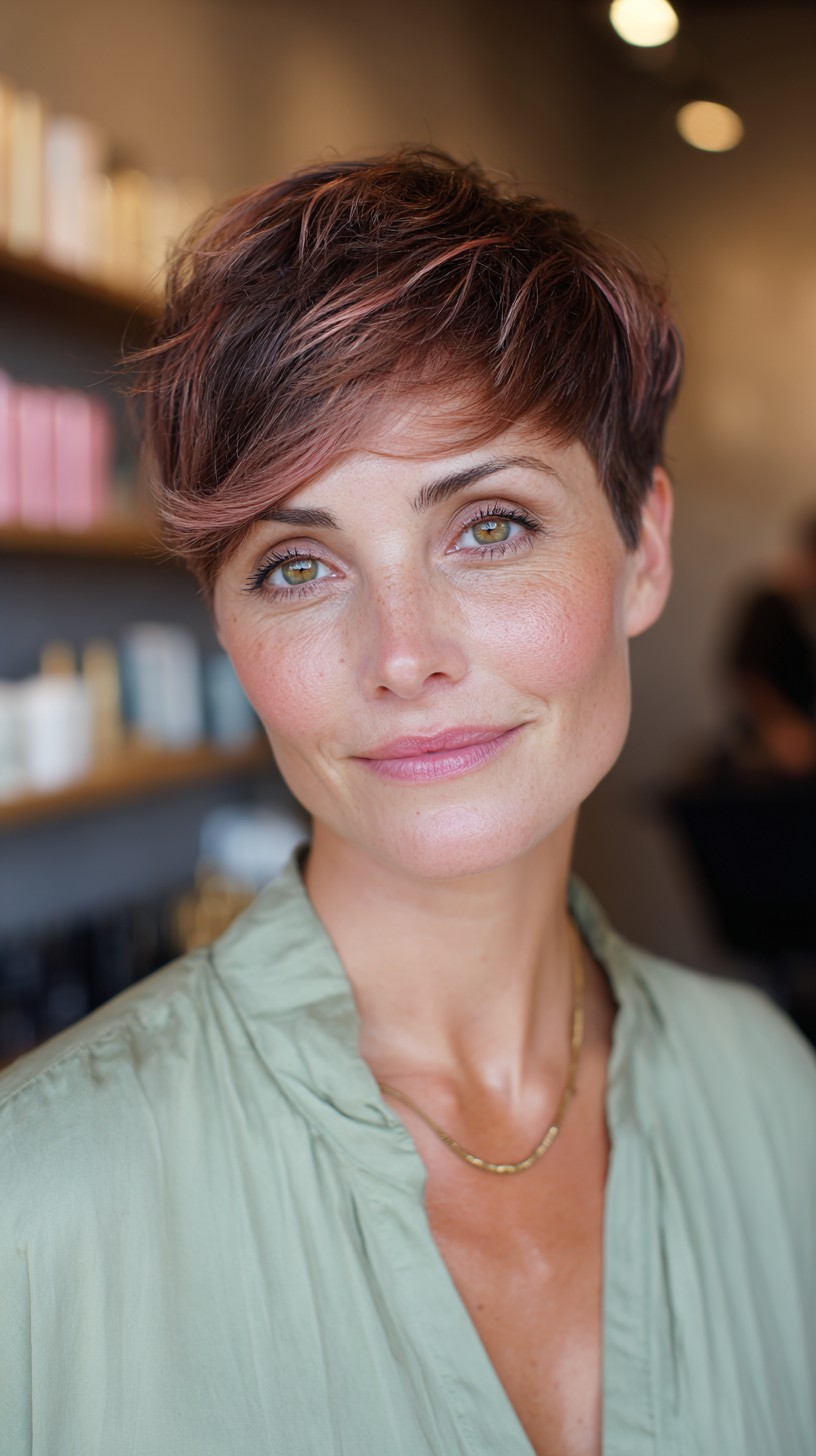 Chic Textured Pixie Cut with Rose Gold Highlights