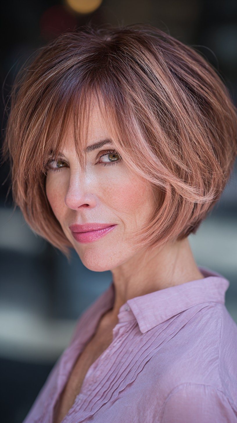 Chic Textured Rose Gold Bob with Face-Framing Layers