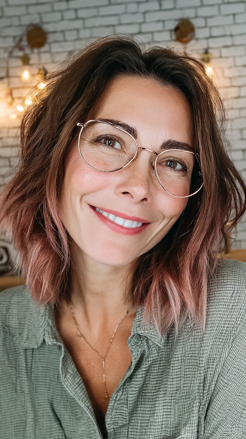 Chic Textured Rose Gold Brunette with Subtle Layers