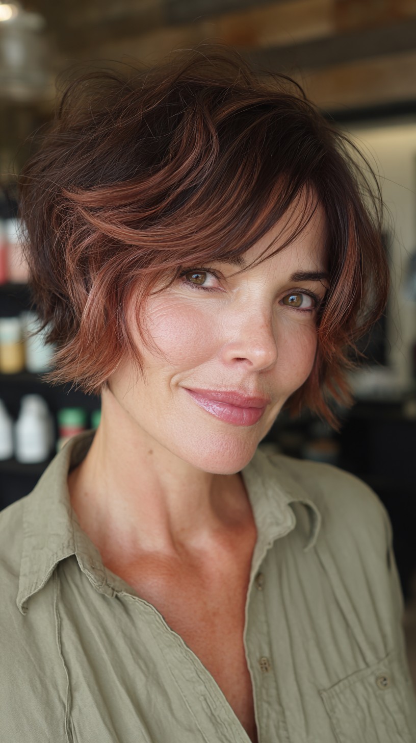 Chic Textured Rose Gold Shag Cut with Soft Layers