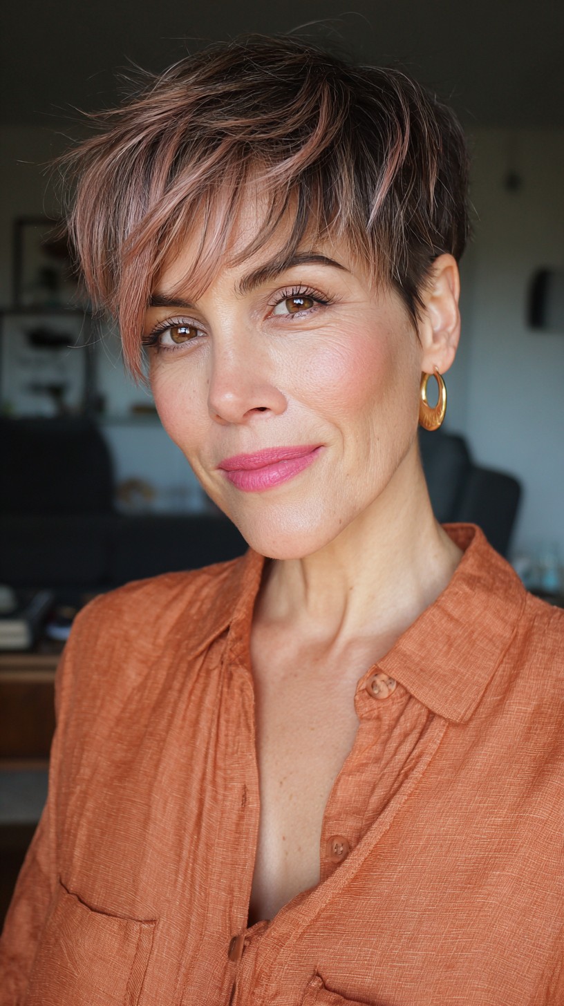 Choppy Rose Gold Pixie with Textured Layers
