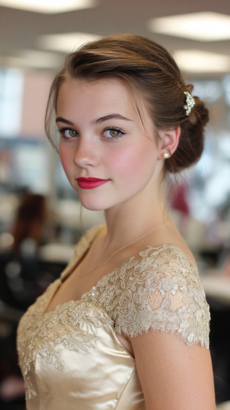 Classic Romantic Low Bun with Delicate Hair Accessories