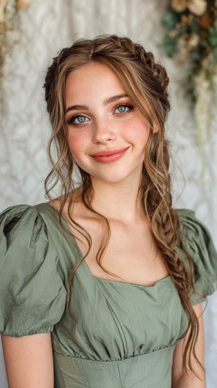 Delicate Braided Crown with Loose Waves