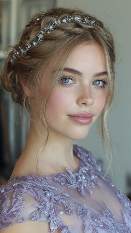 Delicate Braided Crown with Soft Loose Strands