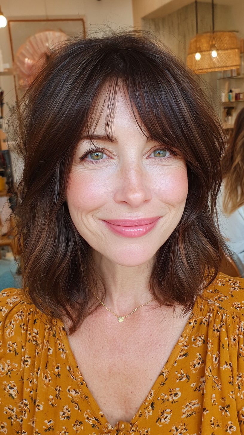 Effortless Rose Gold Textured Lob with Soft Layers