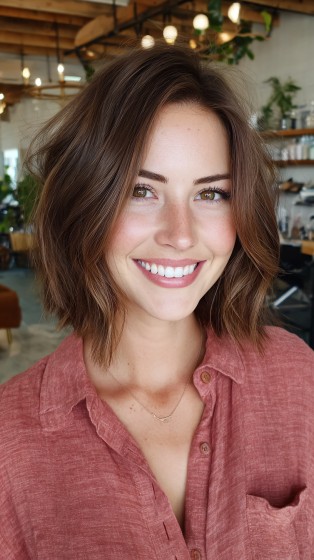 Effortlessly Textured Mid-Length Cut with Soft Waves