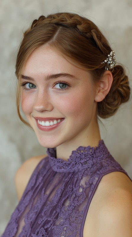 Elegant Braided Crown with Soft Chignon