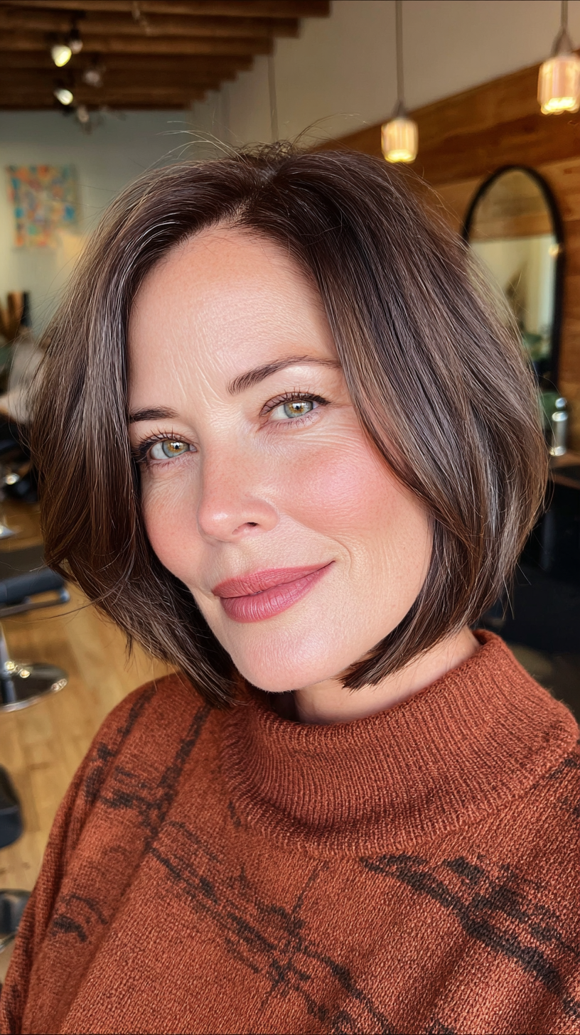 Elegant Brunette Bob with Subtle Textured Layers