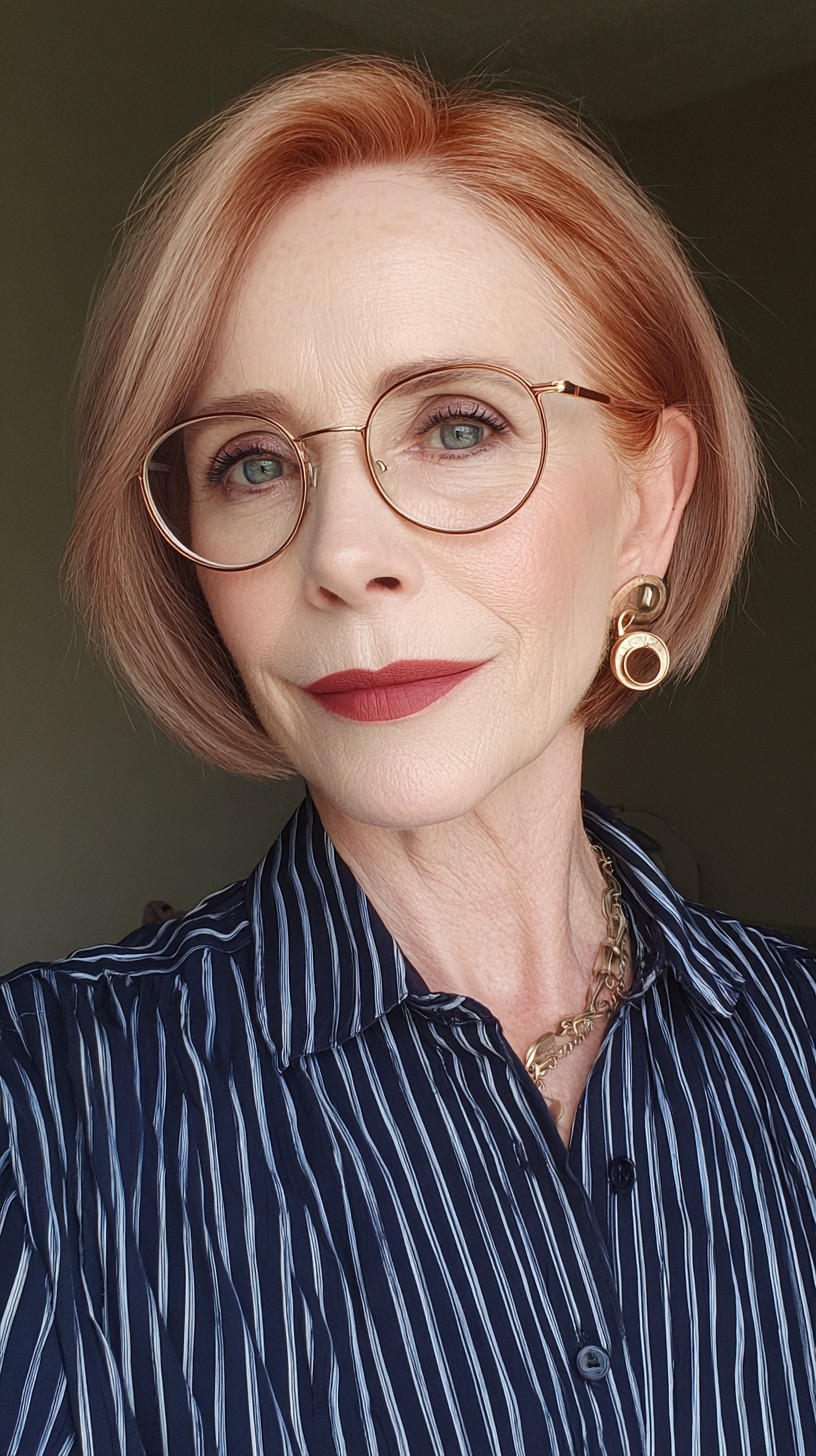 Elegant Copper Rose Gold Blunt Bob with Soft Edges