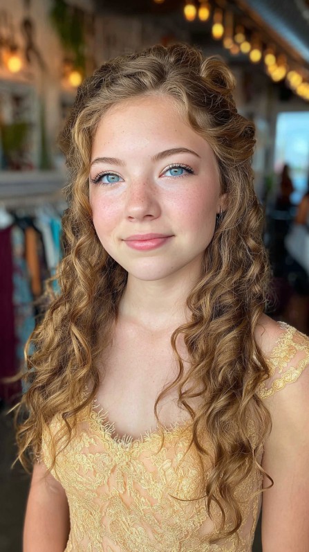 Elegant Curly Half-Up Style with Textured Waves