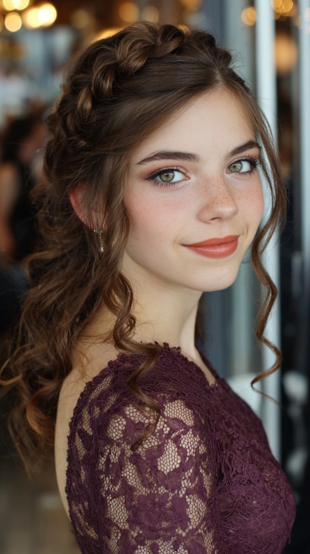 Elegant Half Up Half Down Braided Quinceanera Hairstyle