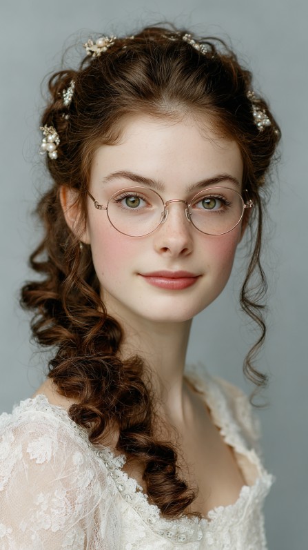 Elegant Half Up Half Down Curly Quinceanera Hairstyle with Pearl Accents