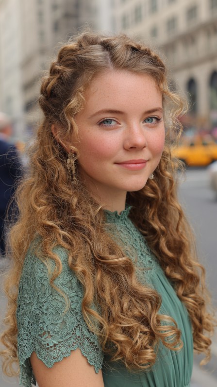 Elegant Half Up Half Down Curly Quinceanera Hairstyle
