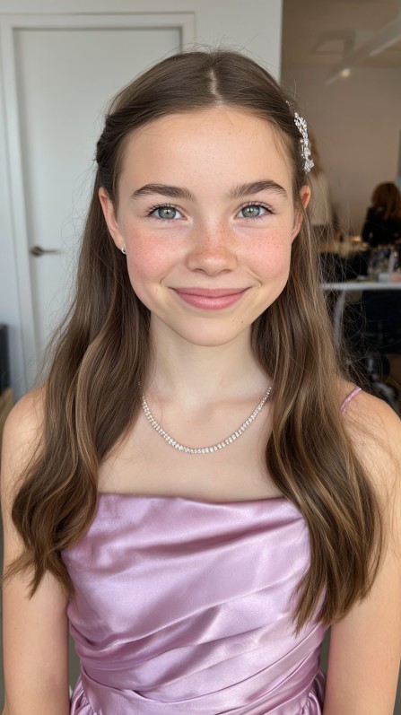 Elegant Half Up Half Down Loose Wave Quinceanera Hairstyle