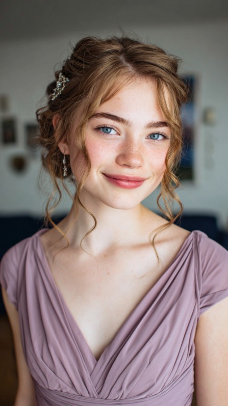 Elegant Half-Up Soft Curls with Sparkling Hairpins