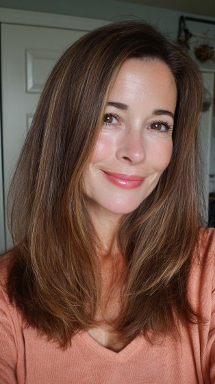 Elegant Long Layered Cut with Warm Balayage