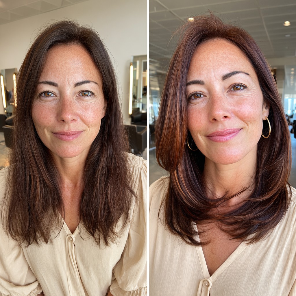 Elegant Long Layers with Rose Gold Highlights