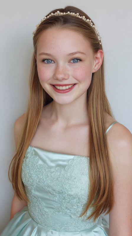 Elegant Long Straight Hair with Delicate Hair Accessory