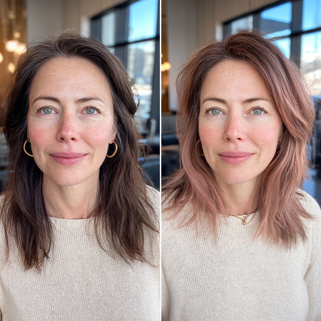 Elegant Rose Gold Layered Hair with Soft Texture