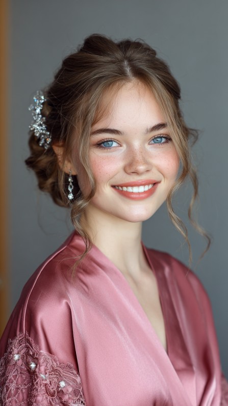 Elegant Soft Twisted Updo with Sparkling Hair Accessories