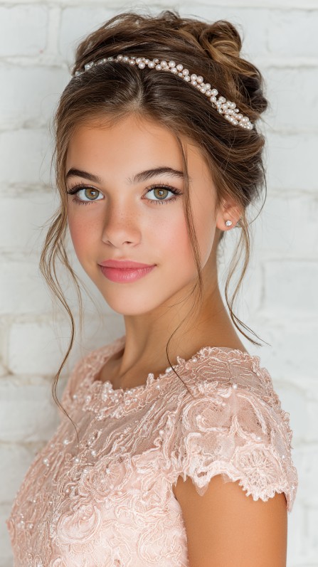 Elegant Textured Updo with Pearl Headband