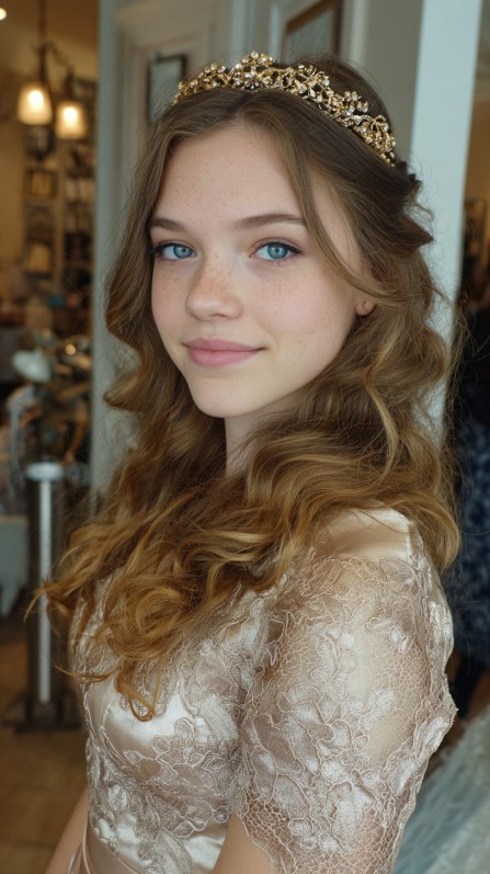 Glamorous Loose Curls with Delicate Headpiece