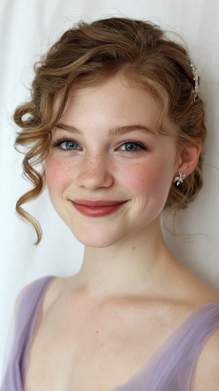 Gorgeous Soft Curly Updo with Delicate Accessories