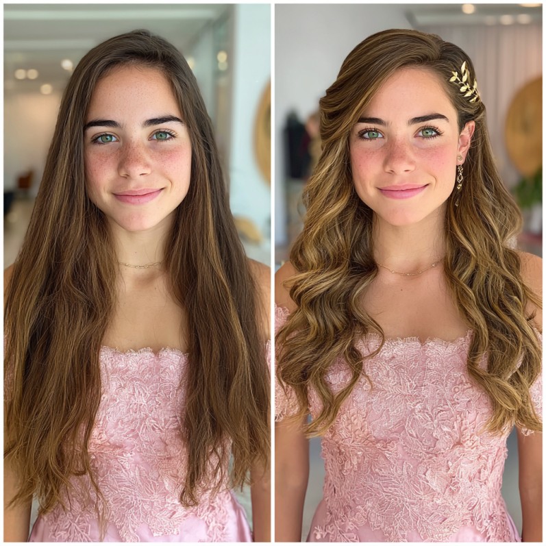 Gorgeous Soft Waves with Side Twist for Long Hair