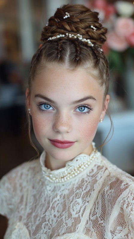 Intricate Braided Updo with Pearl Accents