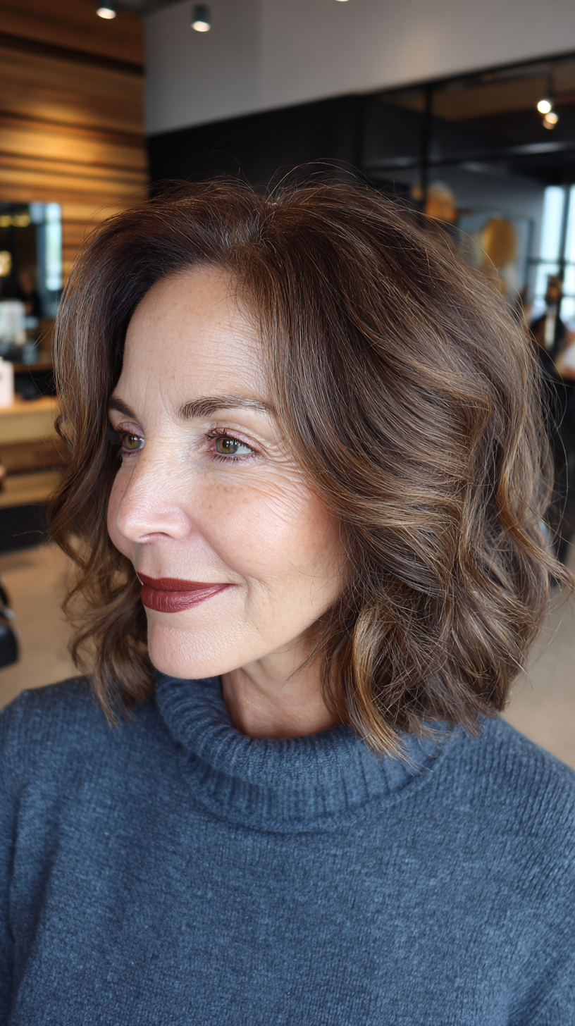 Layered Brunette Bob with Soft Beachy Waves