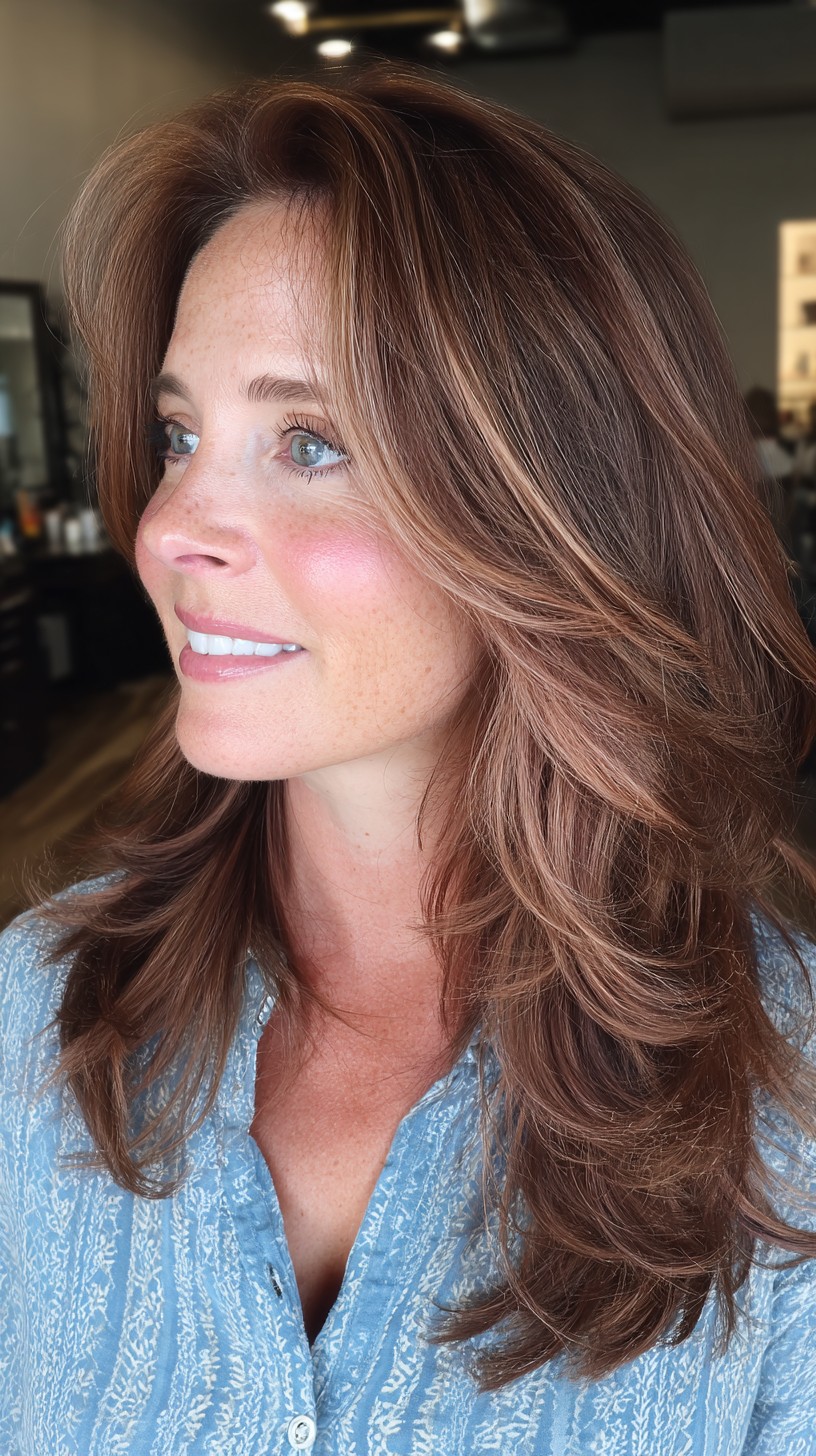 Layered Rose Gold Elegance for Medium-Length Hair