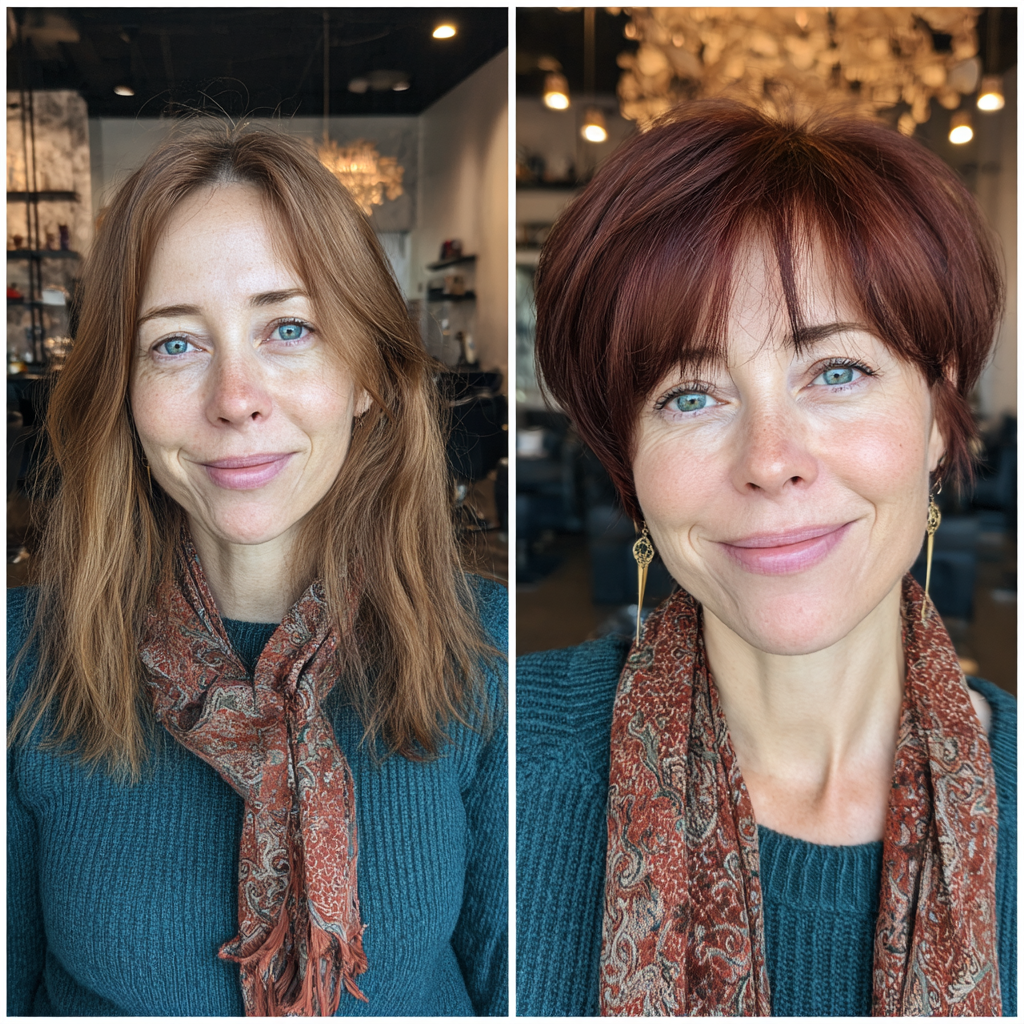 Modern Cherry Cola Pixie Cut with Subtle Volume