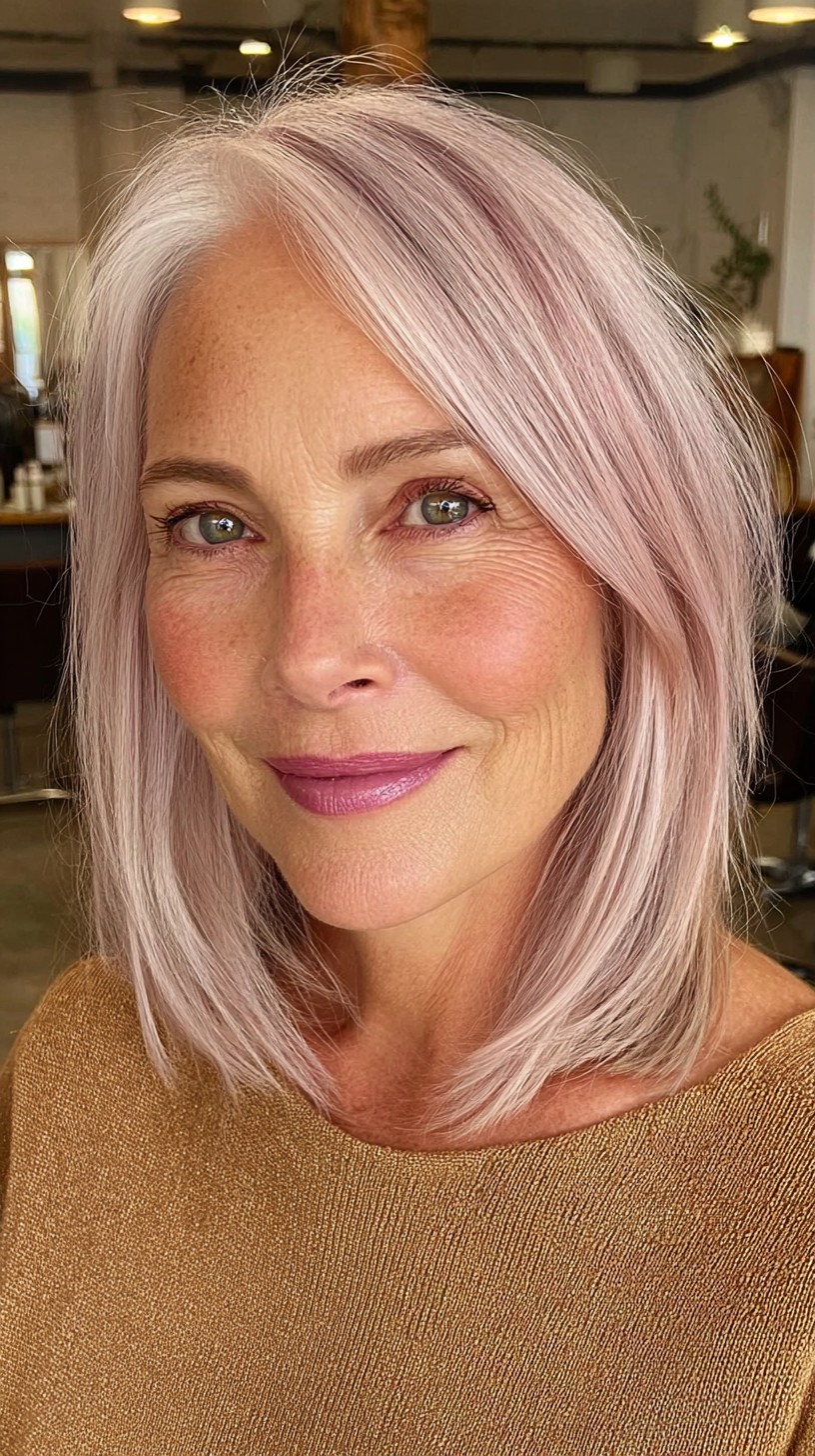 Modern Rose Gold Lob with Soft Highlights