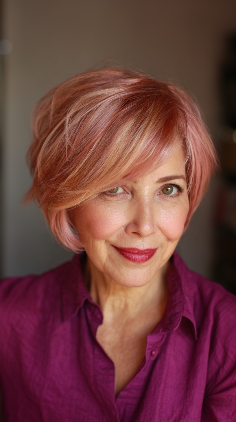 Modern Rose Gold Short Bob with Subtle Layers
