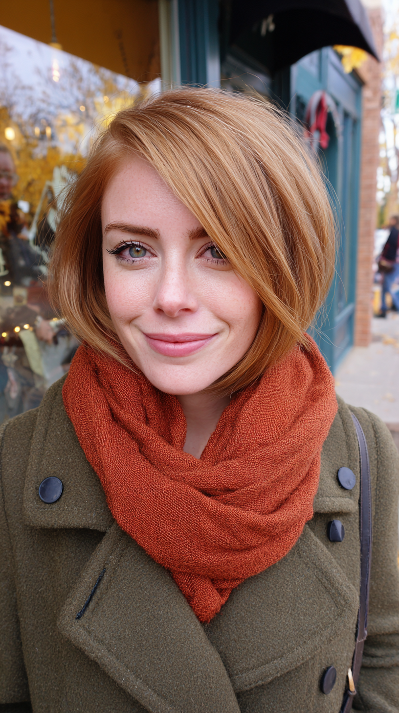 Modern Strawberry Blonde A-Line Bob with Subtle Texturing