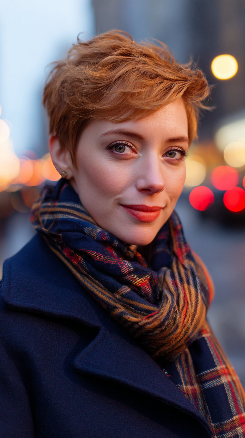 Modern Strawberry Blonde Pixie Cut with Textured Layers