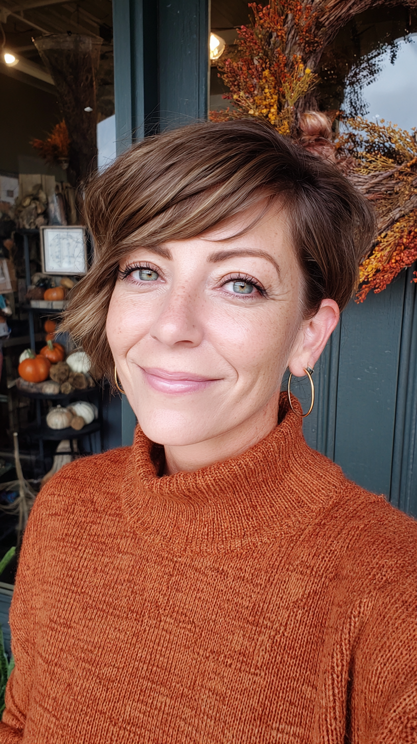 Modern Textured Caramel Brown Bob with Side Sweep