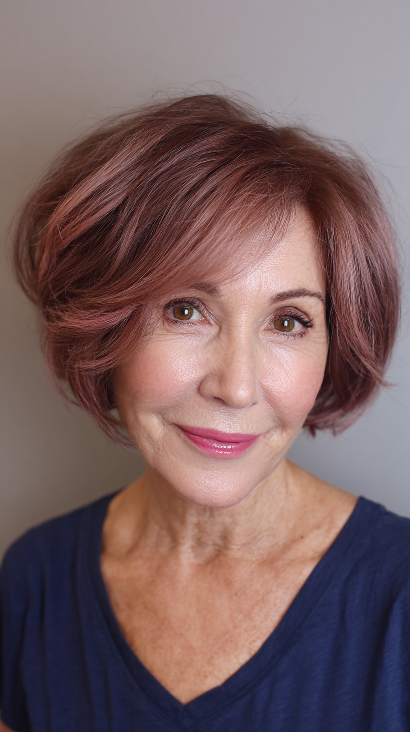 Playful Chocolate Rose Gold Bob with Subtle Layers