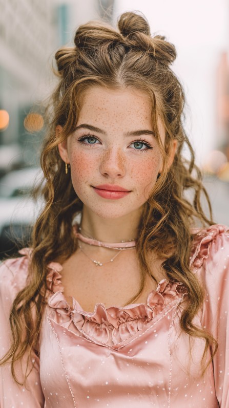 Playful Half Up Half Down Twisted Quinceanera Hairstyle