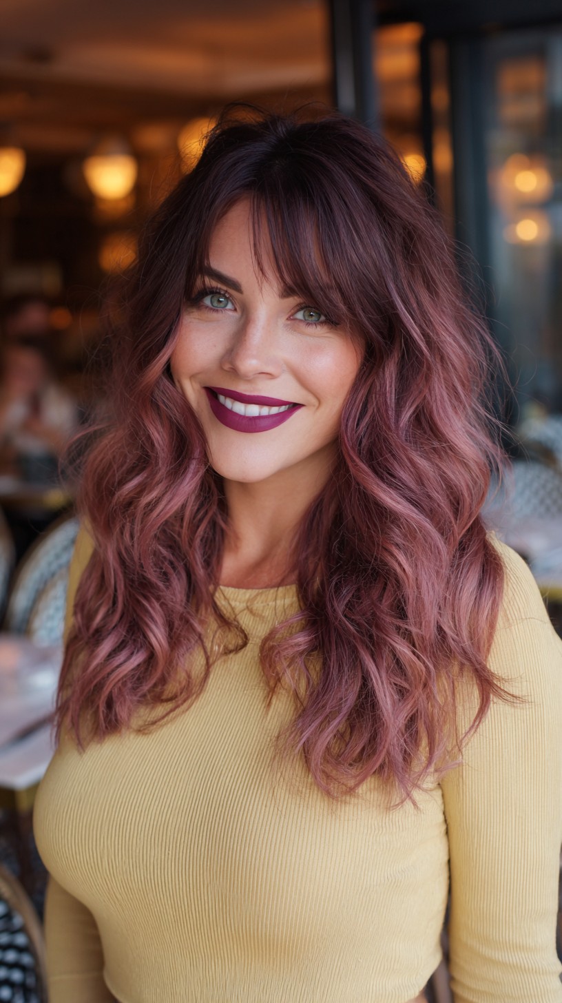 Playful Rose Gold Balayage with Beachy Waves
