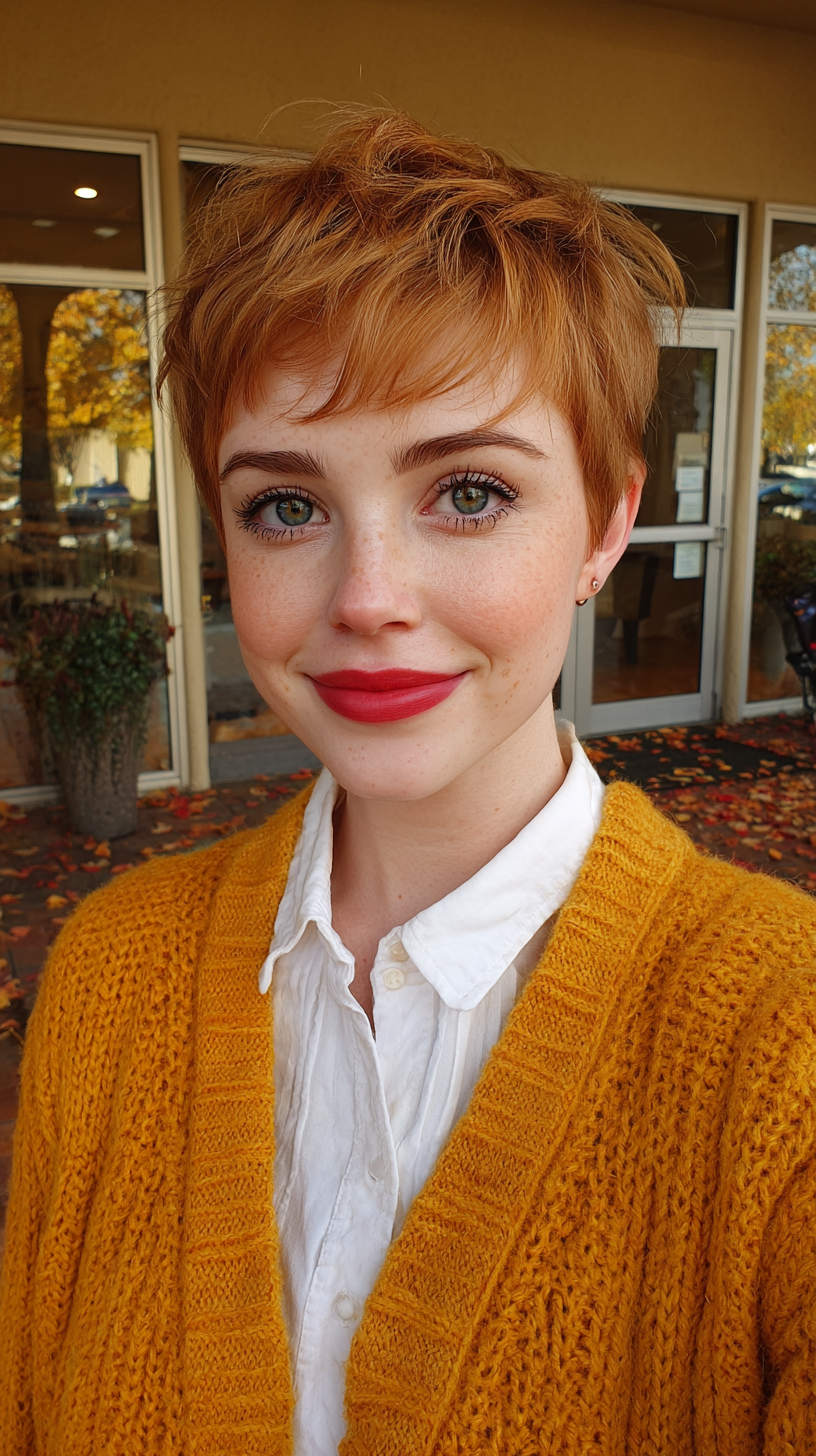 Playful Strawberry Blonde Textured Pixie Cut