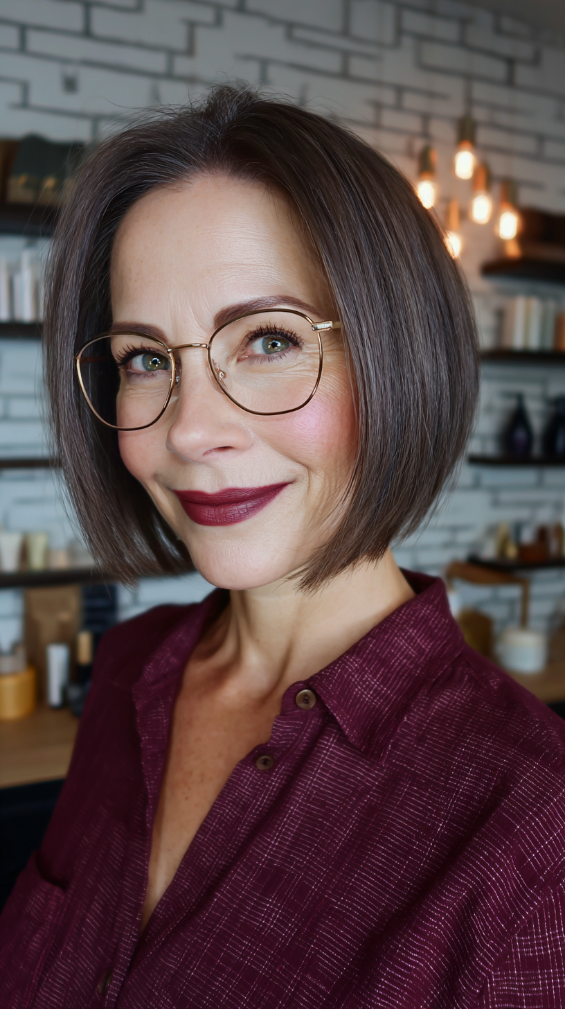 Polished Brunette Bob with Subtle Edge