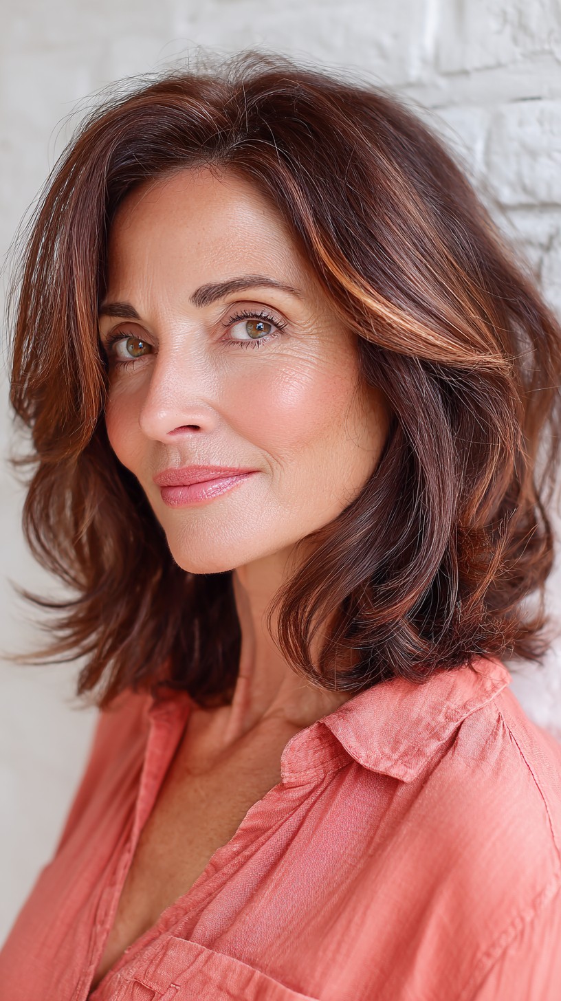 Radiant Chocolate Rose Gold Layered Lob